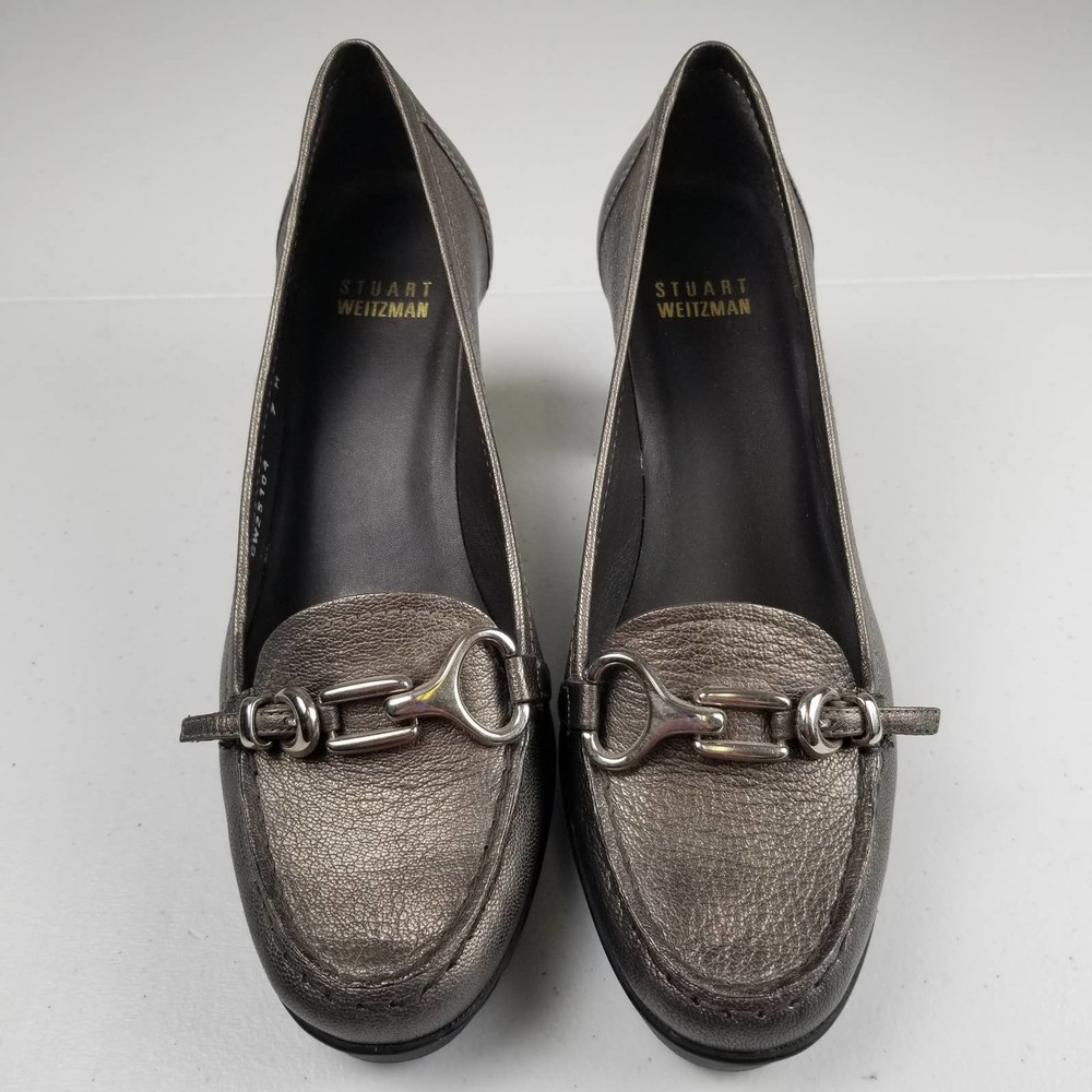 Stuart Weitzman Metallic Block Heel Pumps Silver … - image 3